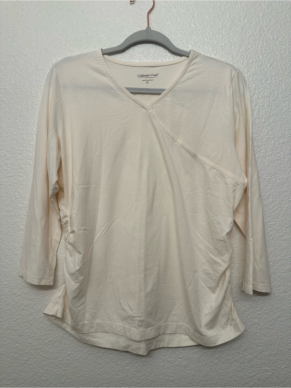 Coldwater Creek Ivory Wrap-Front Long Sleeve Top